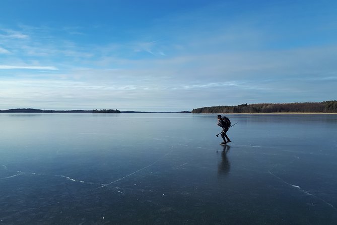 Beginner friendly Nordic Ice Skating On lakes in Stockholm - Getting fitted with Nordic skating equipment