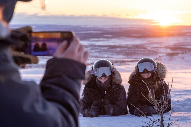 Snowmobile Safari to Lapland viewpoint - Lunch by the fire at the lodge